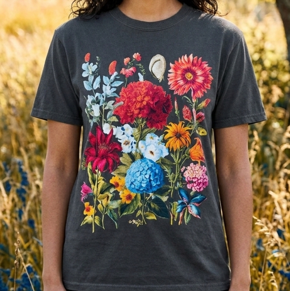 Comfort Colors Summer Garden Vibrant Flowers Artist Tee